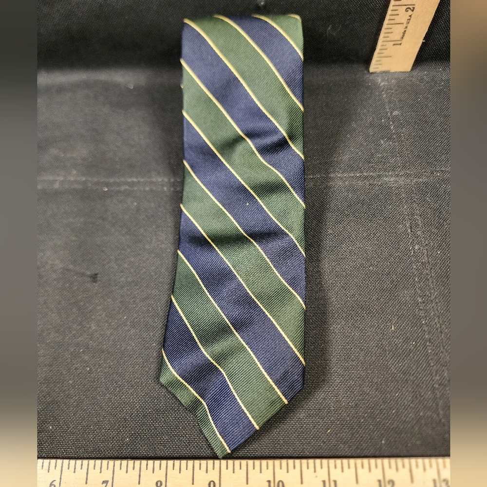 Vintage Authentic English Regimental Blue, Green Striped Tie Used Great Shape